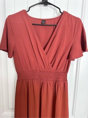 SHEIN Rust Orange V-Neck Smocked Waist Maxi Dress